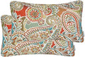 Mika Home Pack of 2 Oblong Rectangular Throw Pillow Cover Cushion Cases for Sofa Couch Chair,Paisley Pattern,12x20 Inches,Red Teal Cream Multicolor