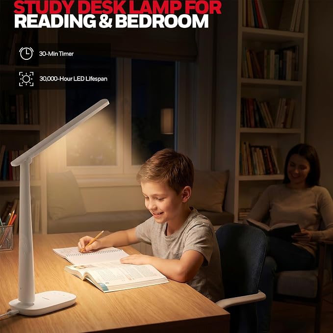 Honeywell LED Desk Lamp Home Office Dimmable 4 Color Reading Light USB Port
