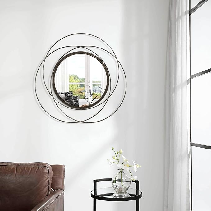 Wall Mirror Mounted Round Decorative Mirrors with Iron Metal Wire Frame Mirror for Wall, Home Decorative Bathroom Vanity, Living Room or Bedroom Large 20”