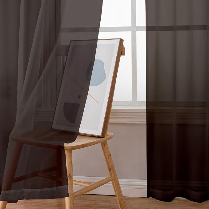 Simplebrand Chocolate Short Sheer Curtains 45 Inch Length for Small Windows, Rod Pocket 2 Panels Set Solid Voile Drapes Window Sheer Curtains for Bedroom Bathroom Kids Room Kitchen, 42x45 Inch, 2pcs
