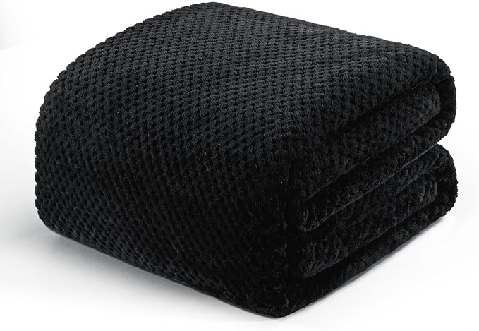 Exclusivo Mezcla Soft Waffle Fleece Bed Blanket King Size, Black | Lightweight Plush Blanket for Bed, Bedroom, Cozy Flannel with Waffle Texture, Stylish Home Decor, All Season, 104x90 Inches
