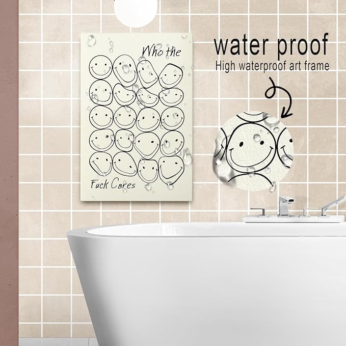 Funny Quote Canvas Wall Art Beige Smiley Face Line Art Print 12x16Inch | Unframed Modern Home Decor Humorous Wall Art for Bedroom, Bathroom, Office & Living Room Unique Humorous Wall Decoration Gift