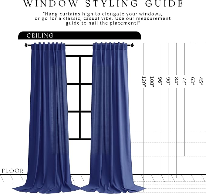 Jowels Classic Blue Linen Curtains 84 Inch Long 2 Panels for Living Room | Light Filtering Semi Sheer Curtain, Back Tab Pocket Pleated Look, Boho Farmhouse Textured Privacy Drapes for Bedroom Window
