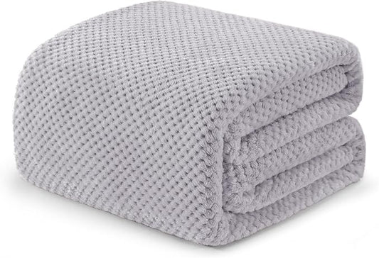 Exclusivo Mezcla Soft Waffle Fleece Bed Blanket Twin XL Size, Light Gray | Lightweight Plush Blanket for Bed, Couch, Sofa, Cozy Fluffy Design for Bedroom, Guest Room, All Season, 90x66 Inches