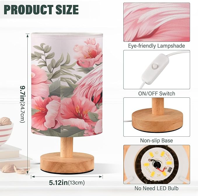 ALAZA Flamingo Flower Decor Bedside Table Lamp with USB Port for Bedroom Nightstand Office Desk LED Bulb Included