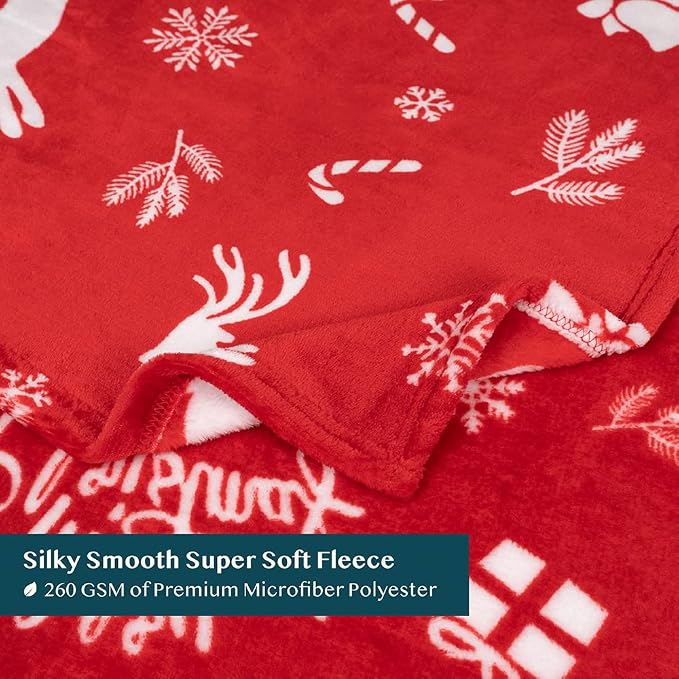 PAVILIA Premium Christmas Sherpa Throw Blanket | Christmas Decoration Gift, Fleece, Plush, Warm, Cozy Reversible Microfiber Holiday Blanket | Red Reindeer - 60x80 Twin