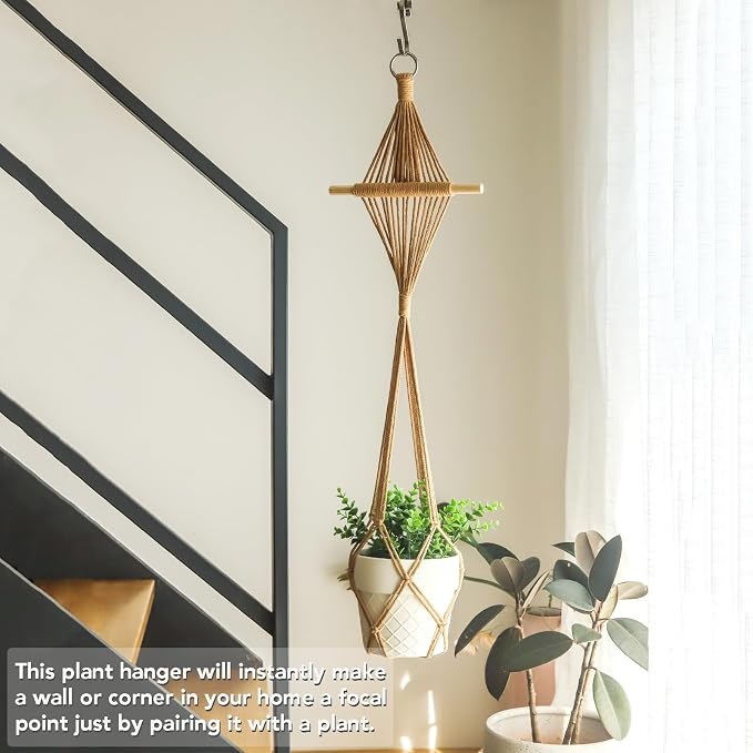 4 Pack Macrame Plant Hangers Indoor Up to 10 inch Pot, Boho Hanging Planters, Plant Holder with 8Pcs Stainless Steel Hooks