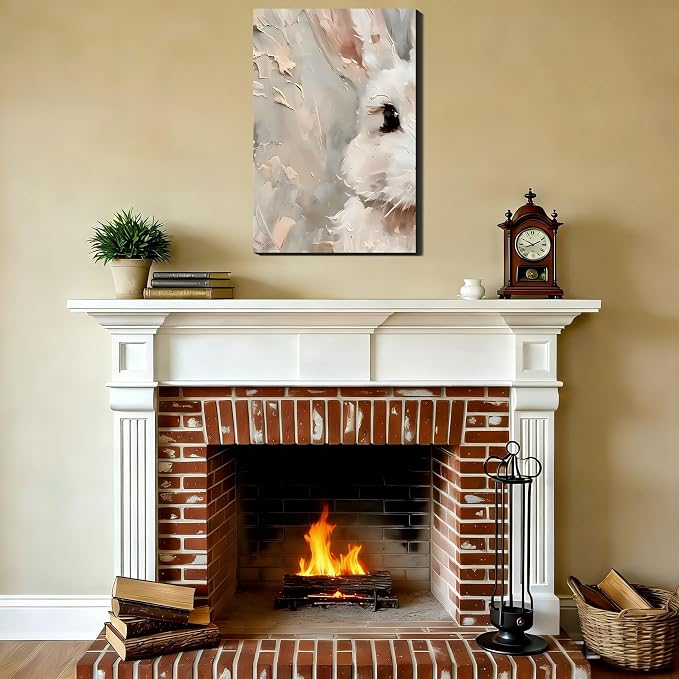 RIBNTAK Modern Easter Bunny Canvas Wall Art 12x18, Framed White Rabbit Canvas Prints Picture for Living Room Wall Decor, Simple Spring Artwork Painting for Fireplace,Bathroom, Bar, Office