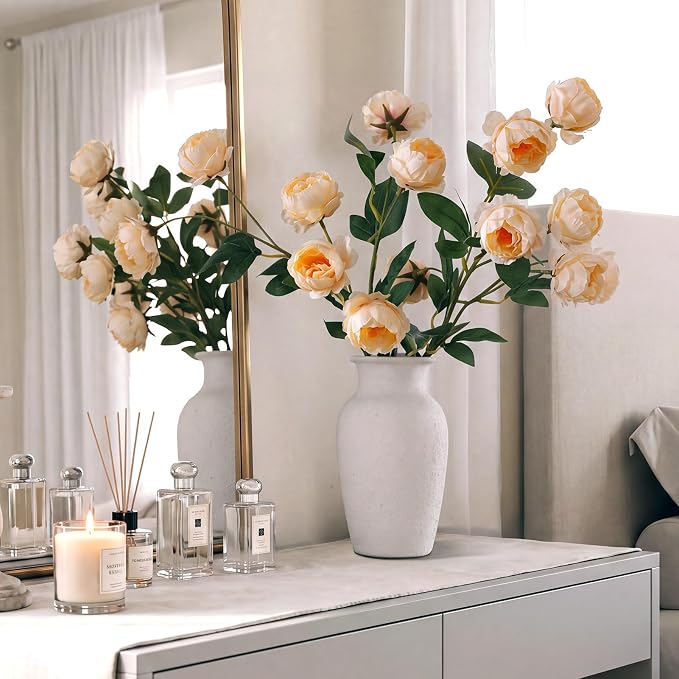 White Ceramic Vase for Home Decor, 8.4 Inch Terracotta Flower Vase | Waterproof Interior, Decorative Rustic Vase for Living Room, Dining Table, Fireplace, Shelf, Office, Housewarming Gift