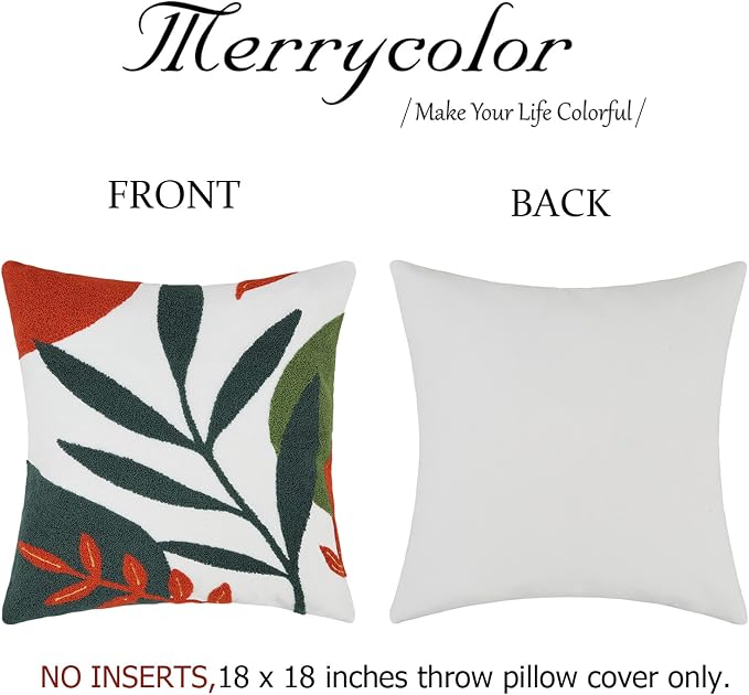 Merrycolor Boho Decorative Throw Pillow Covers 18x18 Tufted Abstract Mid Century Modern Pillow Covers Aesthetic Boho Pillows Decorative Pillows for Bed Couch Sofa Living Room Dark Green Orange(B)