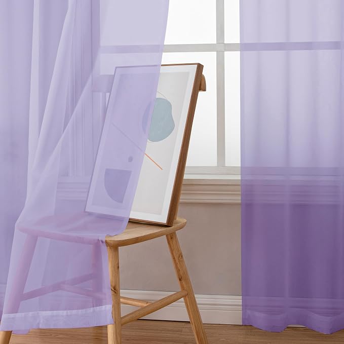 Simplebrand Lavender Sheer Curtains 90 Inches Long 2 Panels, Light Filtering Rod Pocket Solid Color Window Sheer Curtain Panels, Elegant Curtains & Drapes for Living Room, Bedroom, 42" W x 90" L