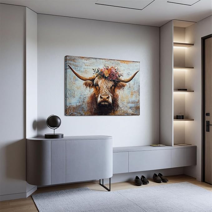 Canvas Wall Art Decor Wall Art Picutures for Living Room Artwork for Wall Decor Highland Cow Wall Art Prints Vintage Wall Art Decor Artwork for Walls Home Bedroom Office Decorations 24" X 36"