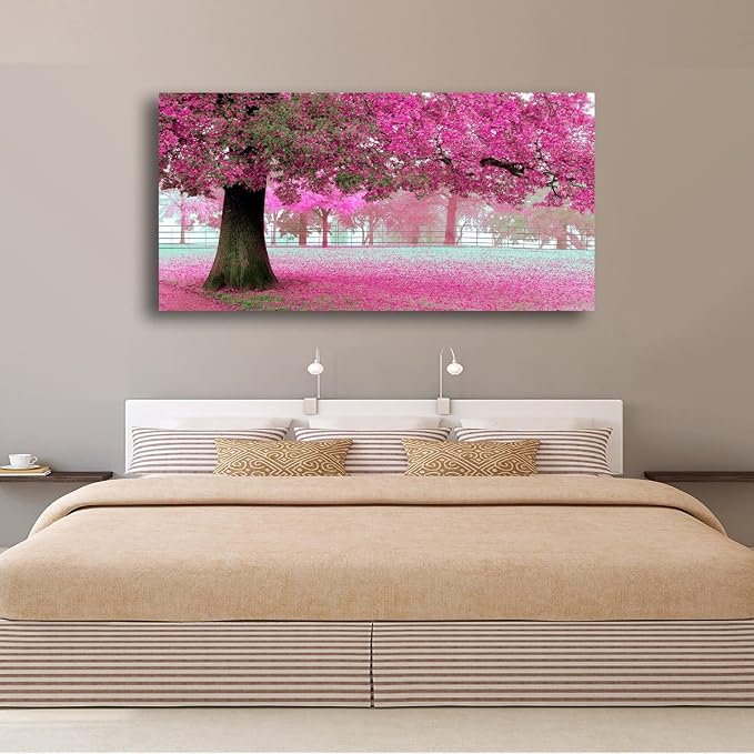 Tree of Life Wall Art Canvas Prints Natural Landscape Pictures Home Decor Pink and Green Paintings for Living Room Bathroom Bedroom Kitchen Decorations 20x40 Wooden Framed Artwork Easy Hanging
