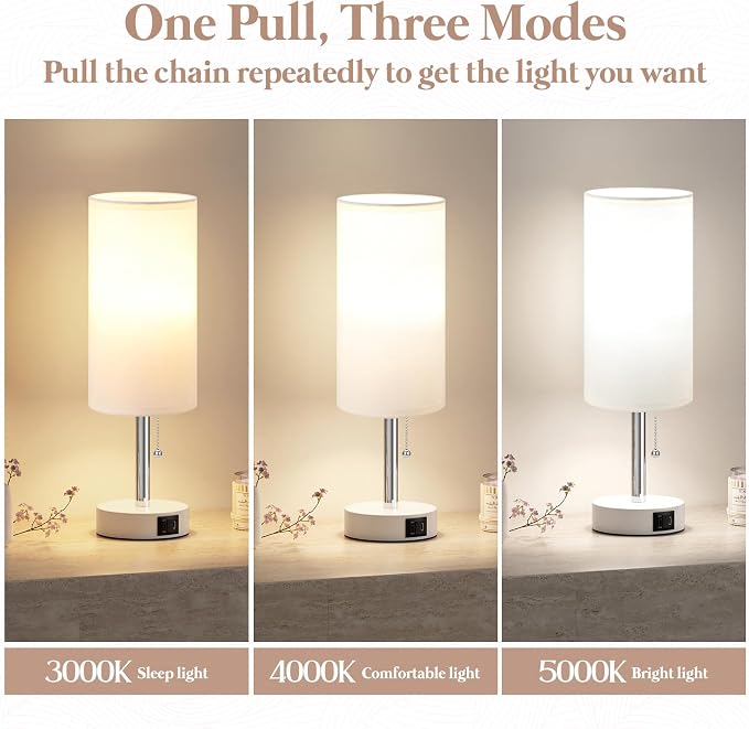 White Bedside Table Lamp for Bedroom - Small Nightstand Lamp for Girls