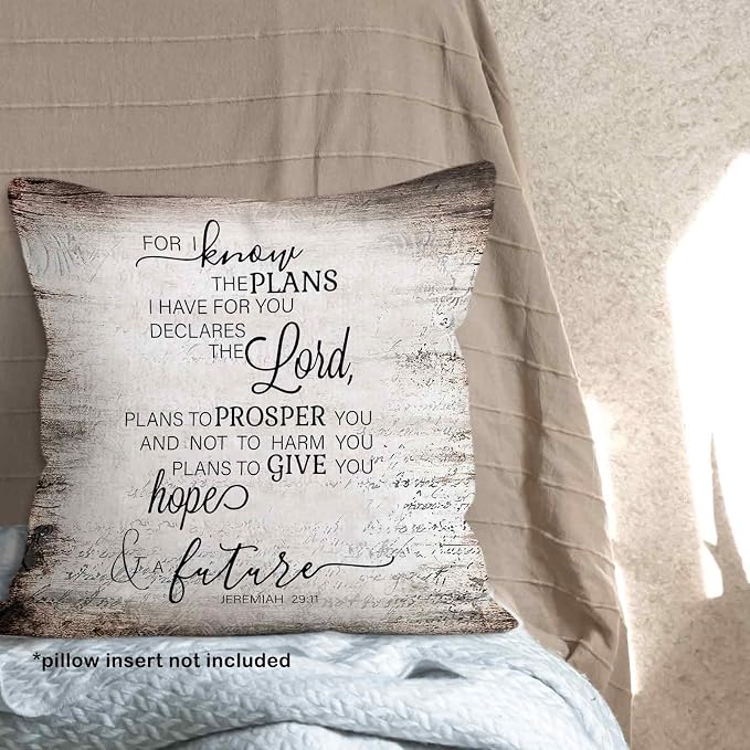 Vintage Christian Bible Verse the Lord Jeremiah Throw Pillow Covers 18x18, Rustic Scripture Decor Pillow Case for Farmhouse Bedroom Living Room, Religious Pillowcase for Couch Bed Sofa