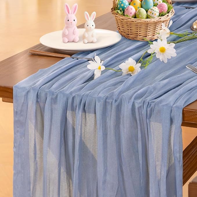 Cheesecloth Table Runner Fall Boho Wedding Birthday Party Home Decor | Dusty Blue Rustic Gauze 10FT 120in Cheese Cloth Sheer Farmhouse Dining Runner for Baby Shower Bridal Holiday Decorations