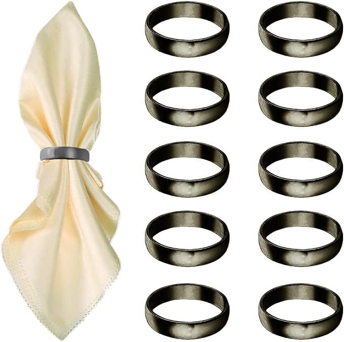 Grey Napkin Rings-10 Pcs Stainless Steel Napkin Rings | Metal Napkin Ring for Table Settings Wedding Christmas Party Dinner Table