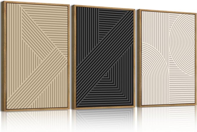 Large Neutral Abstract Wall Art Decor Framed Mid Century Modern Canvas Paintings Artwork for Living Room Bedroom Bathroom 36x24 Inch Set of 3