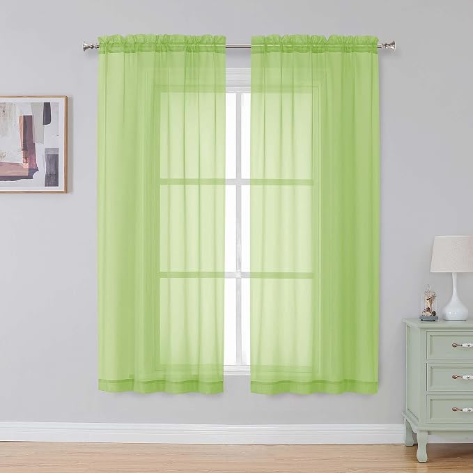 Simplebrand Rod Pocket Top Solid Voile Sheer Curtains for Bedroom, 54 Inch Length Drapes Set of 2, Lightweight and Light Filtering Elegant Lime Curtains Panels Window Treatment, 42W×54L, Lime