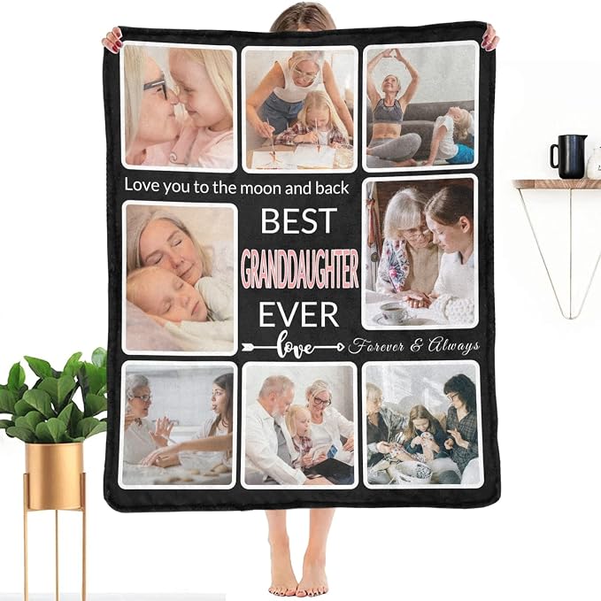 Gifts for Granddaughter Customized Blanket with Photo, Make a Personalized Blankets with Picture Custom Memories Souvenir Throw Blanket for Best Granddaughter Ever, 8 Collage Made in USA