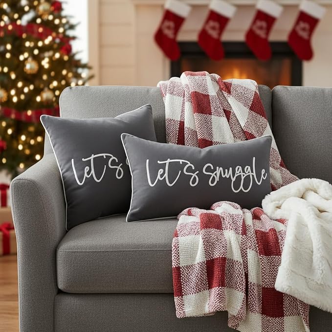 Sunkifover Let's Snuggle Decorative Lumbar Pillow Cover - 12x20 Inch
