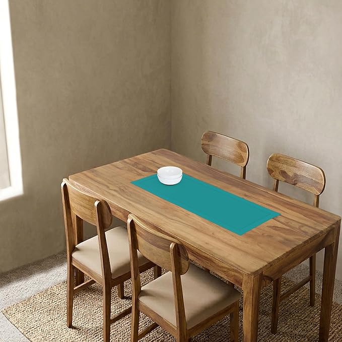 Solino Home 100% Pure Linen Table Runner Teal, Classic Hemstitch 14 x 36 in | a graceful centrepiece for dining and gatherings, hemstitched border, mitered corners, machine washable, OEKO-TEX Certified
