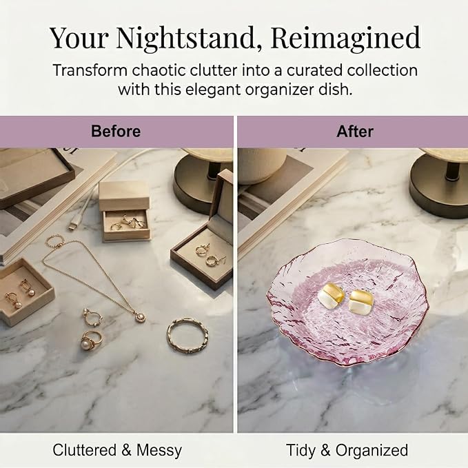 Gifts For Women Purple Jewelry Tray Glass Ring Holder Dish Key Bowl Trinket Dish Bathroom Vanity Organizer Aesthetic Bridesmaid Bride Wedding Engagement Retirement Teacher Gifts For Women Her Coworker