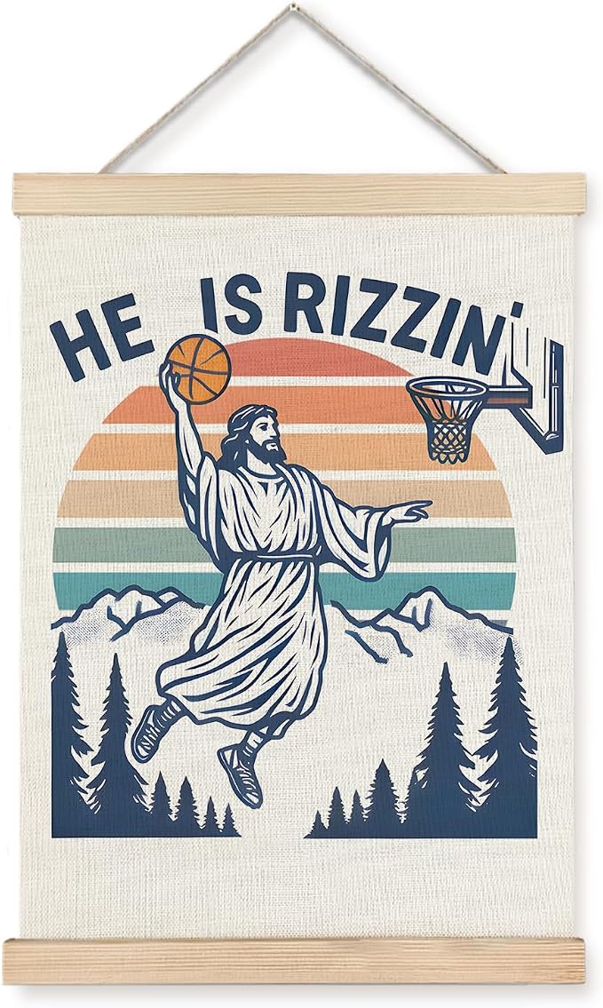 JINYO Jesus Wall Decor, Funny Jesus Playing Basketball Wall Art Poster, Funny Jesus Gifts, Christian Easter Wall Decor for Home Church Decor, 12x16 Inch