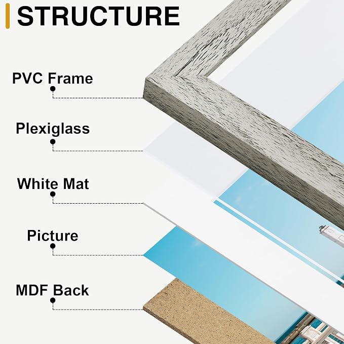 decorUhome 10 Pack Assorted Picture Frame Set for Wall & Tabletop, P0710GR | Grey, Multi Size Picture Frame Includes Two 8x10 / Four 5x7 / Four 4x6 for Family Gallery Wall