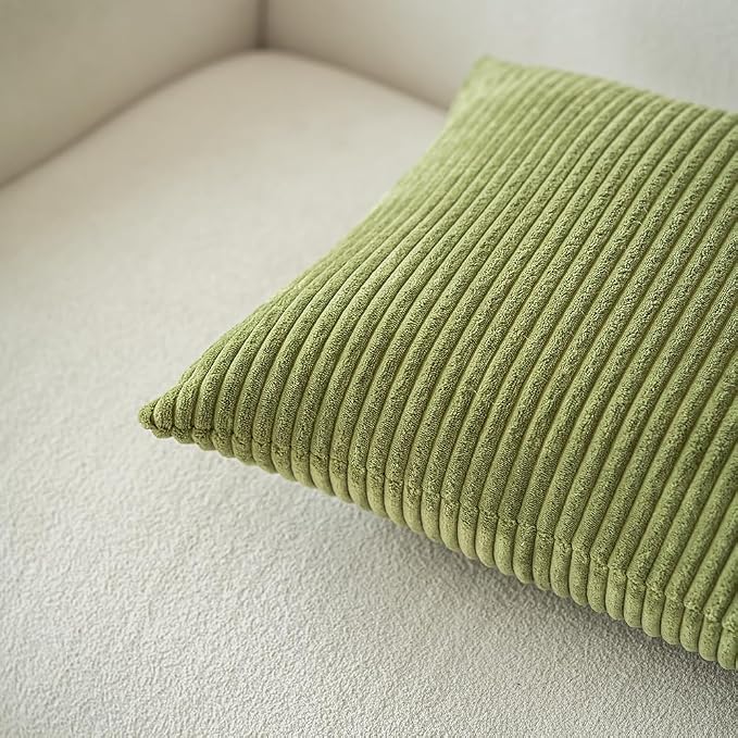 LANANAS Decorative Corduroy Throw Pillow Covers 18x18 Inch Green Bloom | Set of 4 Neutral Couch Farmhouse Boho Throw Pillows for Living Room, Couch, Bed, Sofa Soft Accent Home Decor