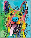 Dawhud Direct Dean Russo - Colorful German Shepherd Fleece Blanket, Queen Size -Super Soft Plush Blanket for Adults and Kids, Machine Washable - Ideal for Dog Lovers and as a Gift - 75 x 90 in