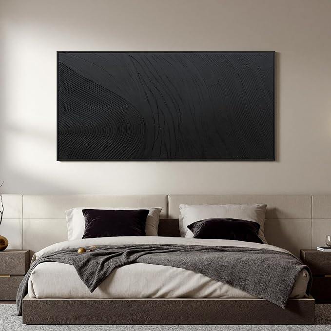 Large Black Abstract Wall Art Modern Hand-Drawn Canvas Wall Art Decor For Living Room Line Texture Abstract Wall Decor Artwork For Walls Pictures For Bedroom Office Study Aesthetic Home Wall Decoration 35"×70"
