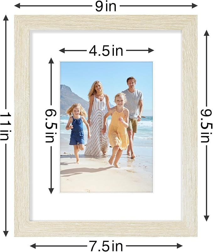 Vittanly 8x10 Picture Frames Set of 9 for Wall Mount or Tabletop, Cornsilk | Display Pictures 5x7 with Mat or 8x10 without Mat, Small Photo Frames, Engineered Wood with Shatter Resistant Plexiglass