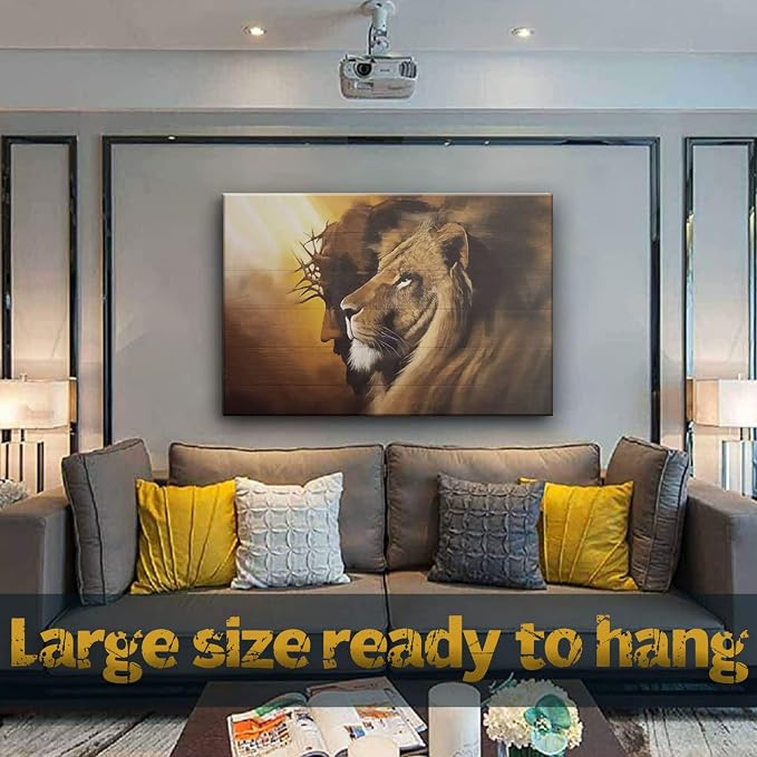 Framed Jesus and Lion Canvas Wall Art Decor Picture of Christians God Judas Inspiring Prints Painting Artwork for Living Room Bedroom Church Office Ready to Hang24*36 inches
