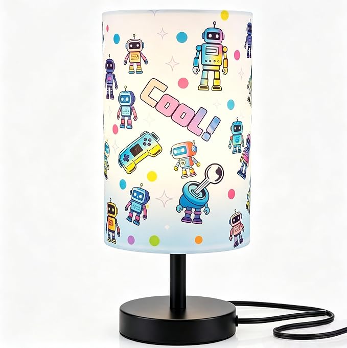 Kids Lamps for Bedrooms Boys, Robot Bedside Lamp , 3 Colors Nightst and Light Lamp, Round Base Flaxen Fabric Desk Lamp for Kids Room, Robot Lamp Gift fo Boys Girls (LED Bulb Included) (Robotic)