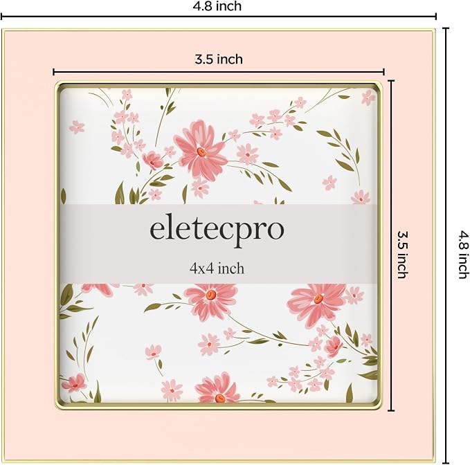 eletecpro 4x4 Enamel Picture Frame with Real Glass Cover, Pink, 2-Pack
