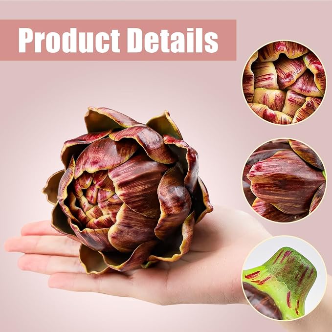 3pcs Large Faux Artichokes Decoration, Red Artificial Artichoke
