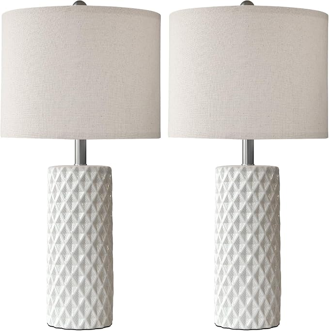 USumkky 26" Tall Table Lamp for Living Room -Vintage White Lamps Set of 2 Modern Ceramic Lamps for Night Stands, Bedside Lamp for End Tables, Nightstand Lamps for Bedroom
