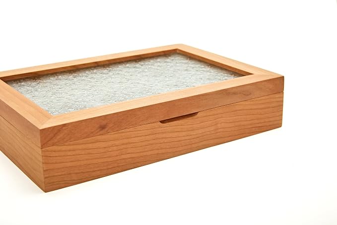 pandapark Wooden Jewelry Box with Glass Lid, Multi-Compartment Storage Display Case, Walnut Brown (Cream Cherry)