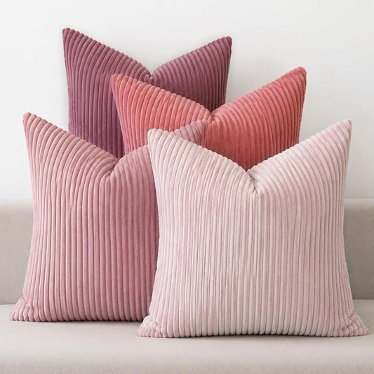 LANANAS Decorative Corduroy Throw Pillow Covers 18x18 Inch Rose Pink | Set of 4 Neutral Couch Farmhouse Boho Throw Pillows for Living Room, Couch, Bed, Sofa Soft Accent Home Decor