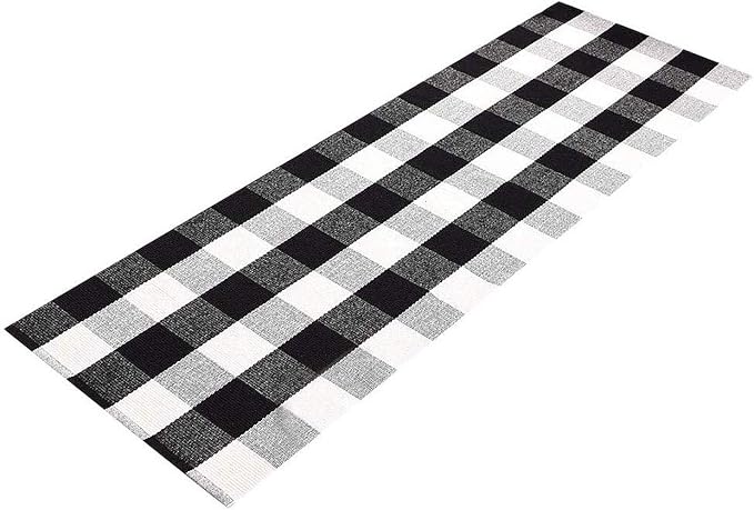 UKELER Buffalo Plaid Check Rug 2'x6' Cotton Hand-Woven Laundry Runner Rug Black White Checkered Farmhouse Outdoor Rugs Washable Rug for Kitchen/Laundry/Bathroom/Bedroom/Doorway