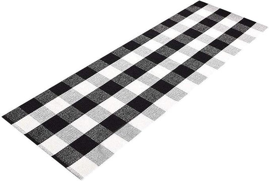UKELER Buffalo Plaid Check Rug 2'x6' Cotton Hand-Woven Laundry Runner Rug Black White Checkered Farmhouse Outdoor Rugs Washable Rug for Kitchen/Laundry/Bathroom/Bedroom/Doorway
