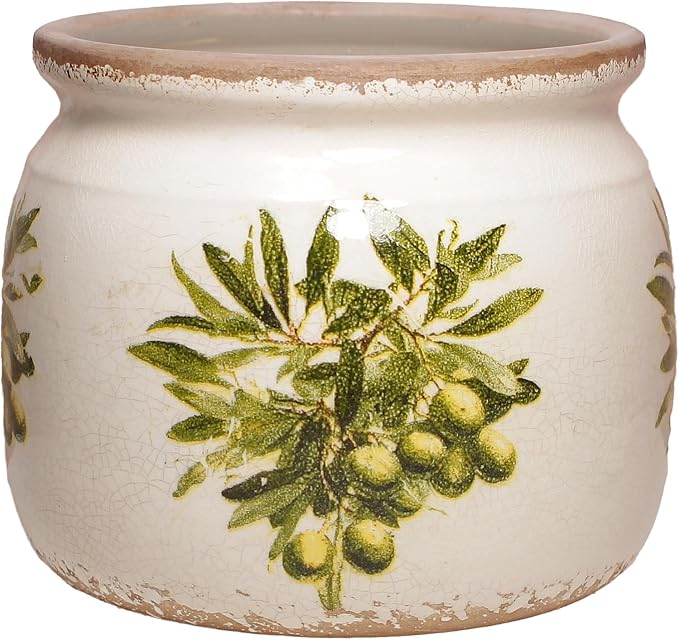 Olive Ceramic Planter, Italian Mediterranean Flower Pot for Indoor Plants | 6.29" Tuscan Vase & Plant Pot with Drainage, Amalfi Coast Style Kitchen Home Decor Gift, Olive Green