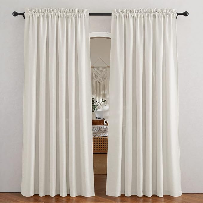RYB HOME Linen Textured Sheer Curtains 84 inches Long for Living Room | Privacy Semi-Transparent Sheer, Window Curtains for Bathroom, French Door, Rod Pocket, Linen, W70 x L84, 1 Pair
