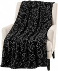Halloween Fleece Throw Blanket, Cute Ghost Outline on Black, 50x70 XL size | Ultra-soft cozy flannel fleece, for sofa bed couch chair & dorms, spooky Halloween décor, durable and machine washable.