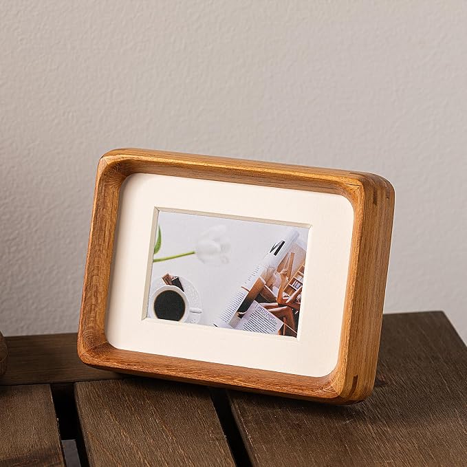 4x6 Picture Frame with 3x4 Mat - Solid Teak Wood Photo Frame, Wall & Tabletop Display for Wedding Photos & Home Décor (4x6,Teak)