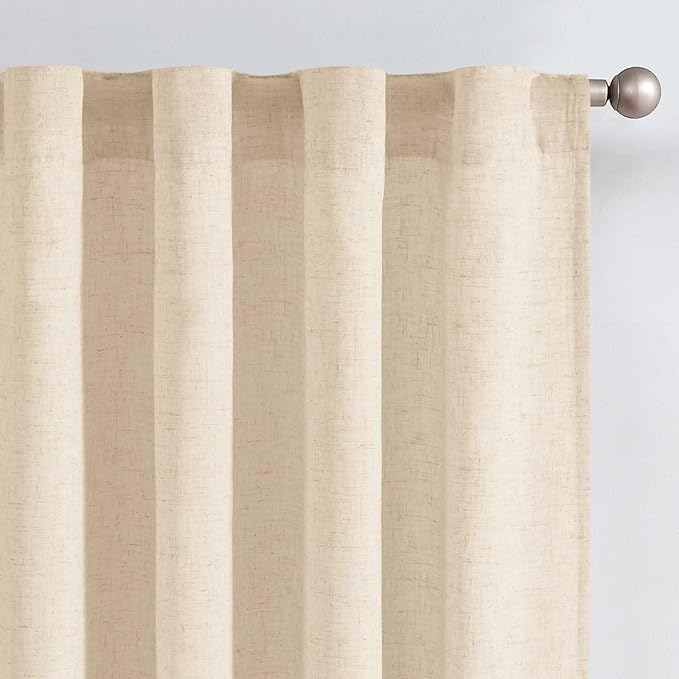 jinchan Lined Linen Curtains Privacy Back Tab 38x63 Inch 2 Panels Set Beige | Light Filtering Curtains with White Privacy Liner, Cottage Core Farmhouse Curtains for Living Room, Rod Pocket 63 Inch Length