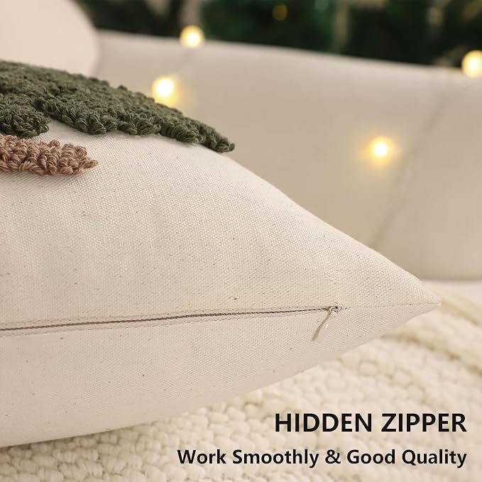 Christmas Tufted Throw Pillow Covers 18x18 Set of 2 Green Xmas Tree
