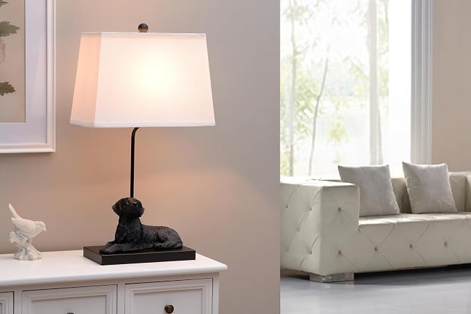 YANIC Desk Lamp with Black Dog Statue, Resin Lamp for Bedroom, 3 Way Dimmable Rotary Switch, Home Décor Accents for Living Room, Office, Dormitory, Reading Room (24061)
