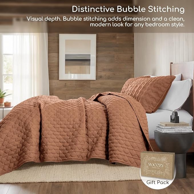 WDCOZY Burnt Orange Twin Quilt Size Bedding Sets with 1 Pillow Sham, Red Lightweight Soft Bedspread Coverlet, Quilted Blanket Thin Comforter Bed Cover for All Season, 2 Pieces, 68x90 inches